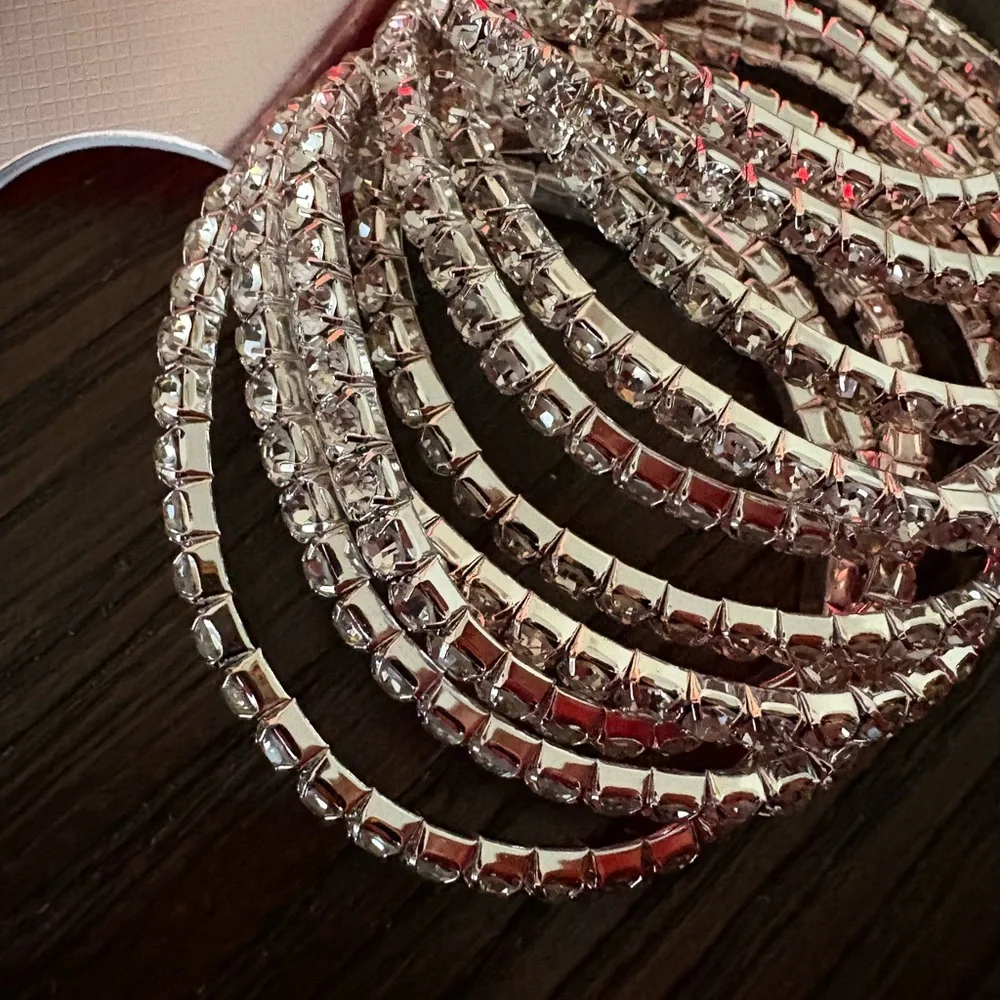 NEW Nicole Miller silver rhinestone bangle bracelet set